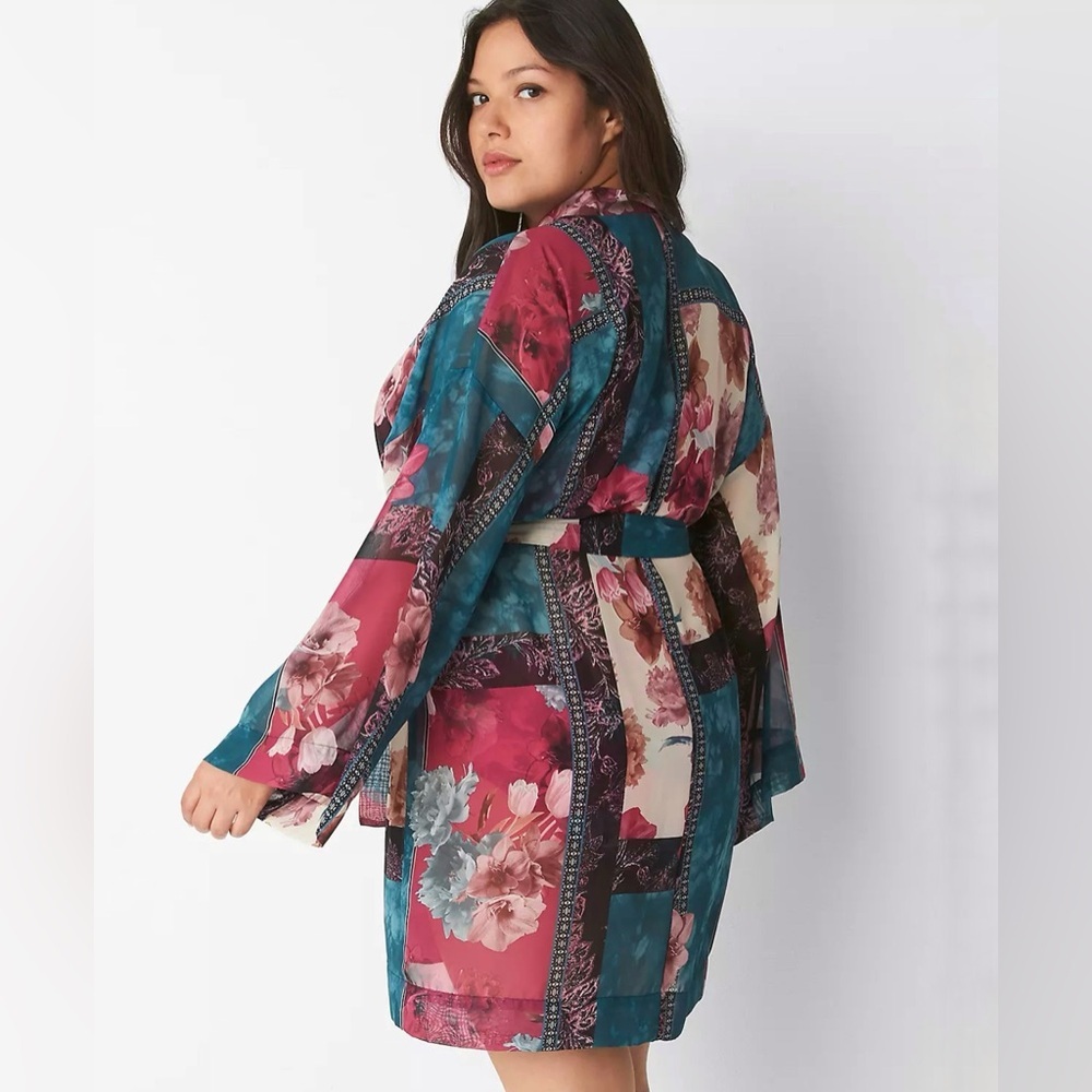CACIQUE Robe Womens Size 14/16 Multicolored Lucille Patchwork Chiffon Kimono NEW - Picture 3 of 7